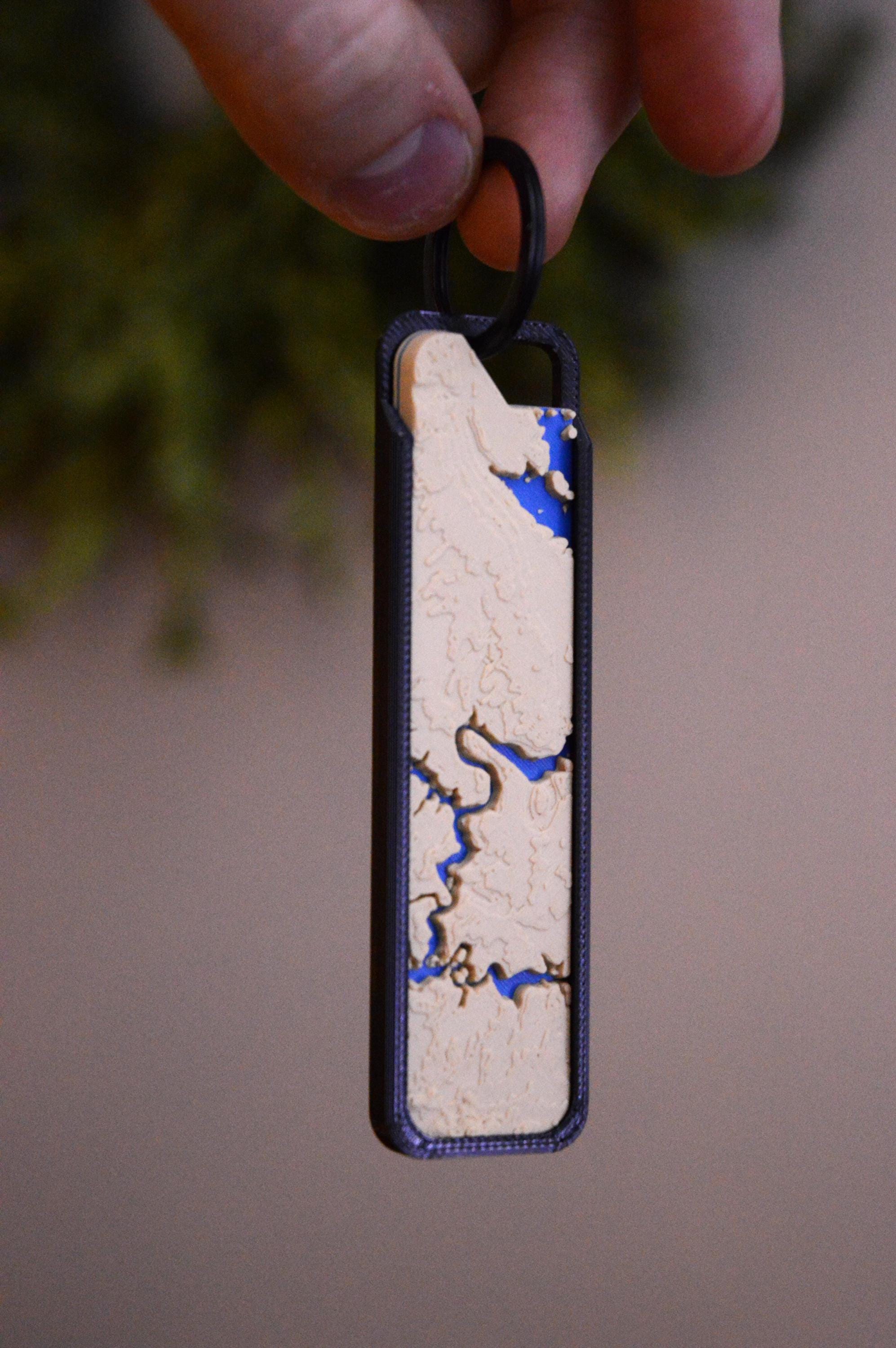 Topo Tags, 3D Printed Keychain, Customizable Topographical Map Key Tag, Jet Tag, Mountains